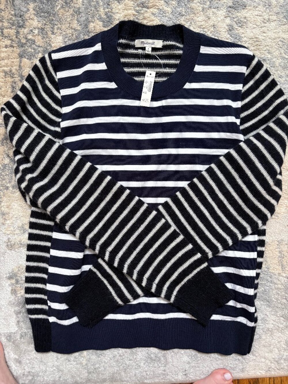 NWT Madewell Mixed-Yarn Striped Sweater in Navy Cream Stripe - Size M